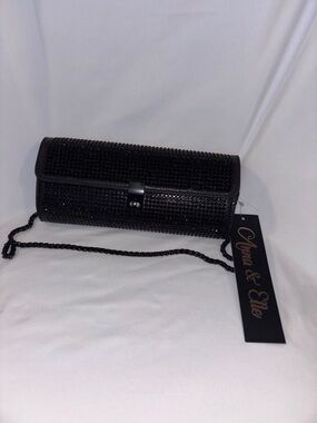 Anna & Elle Black Crystal-Embellished Chain Clutch